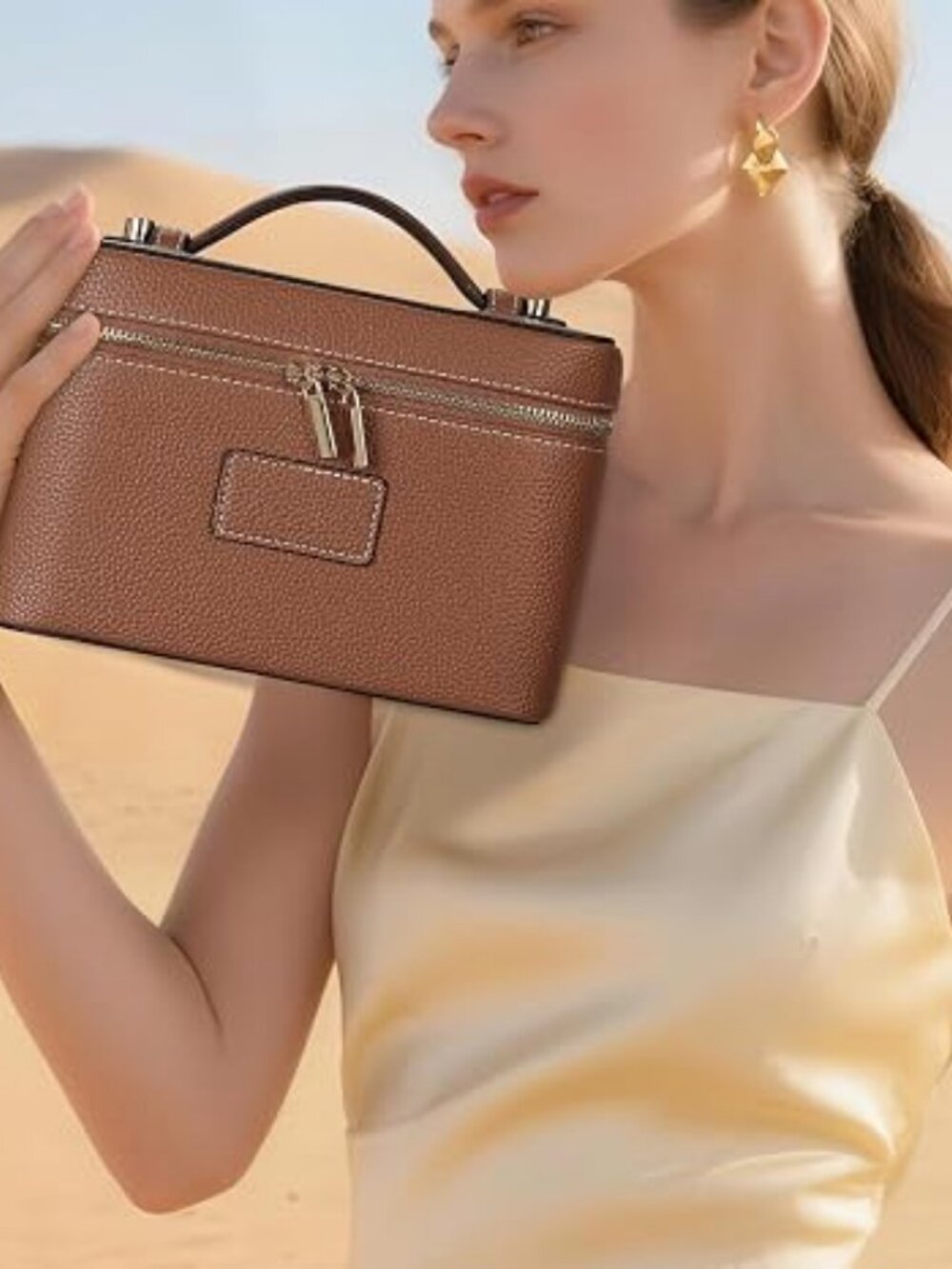 Leather Makeup Bag Vanity Case for Women Travel Cosmetic Organizer Toiletry Bag